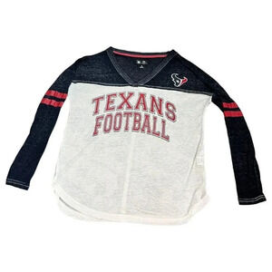 Houston Texans Long Sleeve White Raglan Football Shirt NFL Team Apparel Small